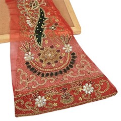 Sanskriti Vintage Design Fabric Hand Beaded Indian Craft Dark Red Patch Work