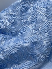 3D Rose Rosette embroidery Satin Fabric by the Yard Baby Blue Color