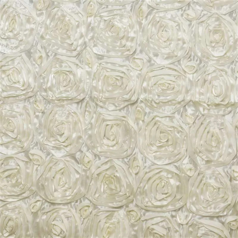 Paige IVORY 3D Floral Polyester Satin Rosette Fabric by the Yard – 10028