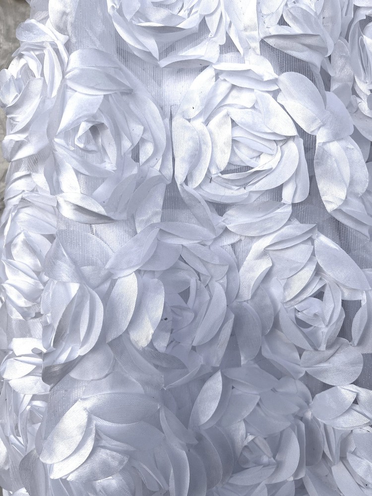 Maci WHITE 3D Floral Polyester Satin Rosette on Mesh Fabric by the Yard – 10057
