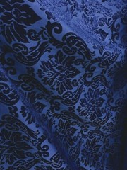 DARK BLUE DAMASK CHENILLE UPHOLSTERY BROCADE FABRIC (54 in.) Sold By The Yard