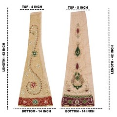 Sanskriti Saskriti Vintage Combo Of Design Fabric Hand Beads Net Mesh Cream Rhin