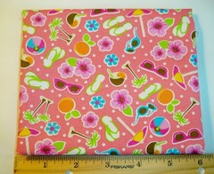 Summer Beach on Pink Sun Glases Flipflops Umbrella Flowers Cotton Fat Quarter