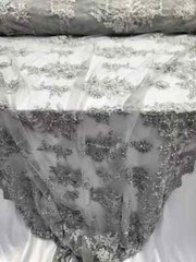 Silver Beaded Lace Fabric By The Yard 3d Floral Flowers Embroidery Sequins Prom