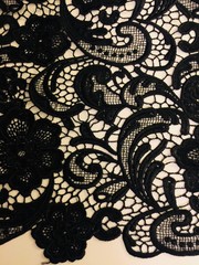 Maggie BLACK Guipure Venice Heavy Lace Fabric by the Yard – 10019
