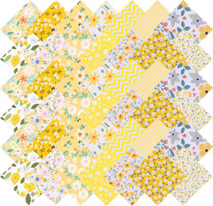 42Pcs Yellow Charm Packs for Quilting, 100% Cotton Fabric Squares 5 x 5Inch Pre-