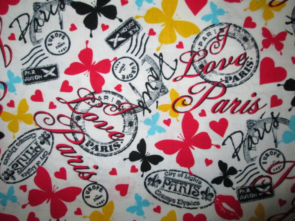 PARIS I LOVE WORDS POST MARKS BRIGHT COLORS COTTON FABRIC FQ