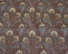 Vintage Peacock Feather Fabric 1 Yard + 4.5″ Gray Burgundy 35″ Wide Quilting Sew