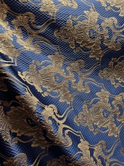 NAVY GOLD Damask Brocade Upholstery Drapery Fabric (56 in.) Sold By The Yard