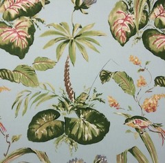 THIBAUT BAYOU AQUA BLUE D4137 FROG BIRD LILYPAD LINEN LUXURY FABRIC BY YARD 54″W