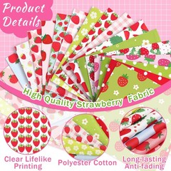 HunnmingRe 20 Pcs 10”x10” Strawberry Quilting Fabric Square Strawberries Precu