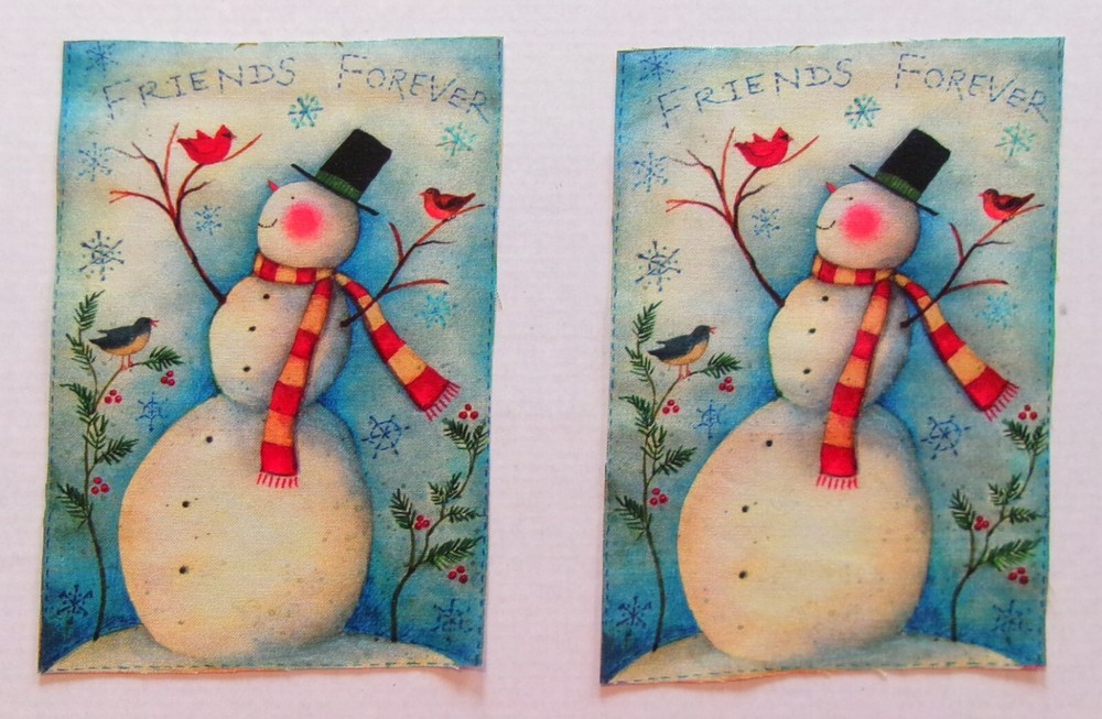 Cotton Fabric Pic B – Winter Snowman – 2 pieces – 6 1/4″ L x 4 3/8″ W