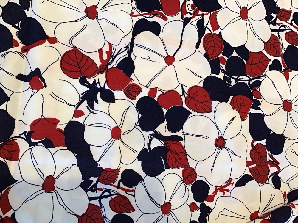 1970s Klopman Mills 44” wide Red, White And Blue Large Floral Fabric, 1 7/8 yd.