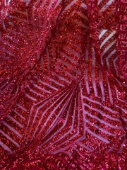 Thea RED Geometric Sequins Diamond & Stripes on Mesh Lace Fabric by the Yard