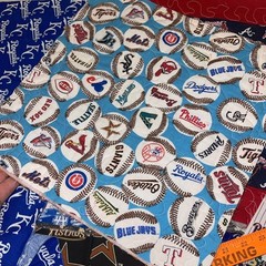 Baseball MLB Fabric (25+) Pc 12×12” (15) pc 33”x12” quilt curtains blanket