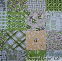 BonEful Fabric FQ Cotton Quilt Block Green White Brown Yellow Flower Shabby Chic