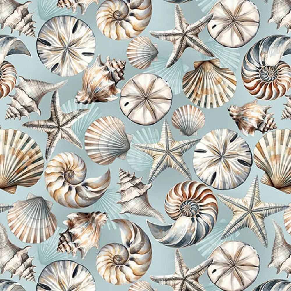 BENARTEX – Coastal Escape by Nicole Decamp – Coastal Shells – Ocean ,1/4 yard