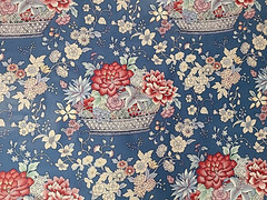 Stanley King Studio Large Floral Basket Blue Red Chintz Fabric BTY x 54″L