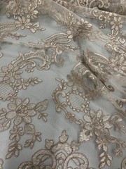 Elise TAUPE Polyester Corded Floral Embroidery on Mesh Lace Fabric by the Yard