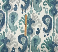 BALLARD DESIGNS ANDROS IKAT BLUE IVORY MULTIPURPOSE LINEN FABRIC 2.1 YARDS 54″W
