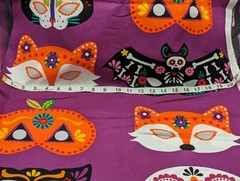 Halloween Masks New Fabric “Day of the Dead” Colorful Purple Cotton Approx 2 Yds