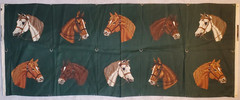 Horse head panel fabric polished Cotton Chinz 18″ x 45″ VTG Arabian, Quarter, Pa