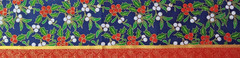 Santa w/Walking Stick,Toys,Tree”~Gold Accent Outline~Cotton Fabric~ 13.5″x13.75″