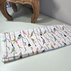 Brother Sister Design Studio Feather Print Cotton Fabric Pink Multicolor 1 yd.
