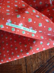VTG Sweet Tiny Strawberry on Red Fabric -Dolls, Quilting & Crafts 2.5 yards x 44
