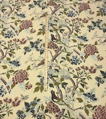 WHIPPOORWILL TAPESTRY BEIGE BIRD FLORAL LINEN FABRIC W/BACKING BY YARD 54″W