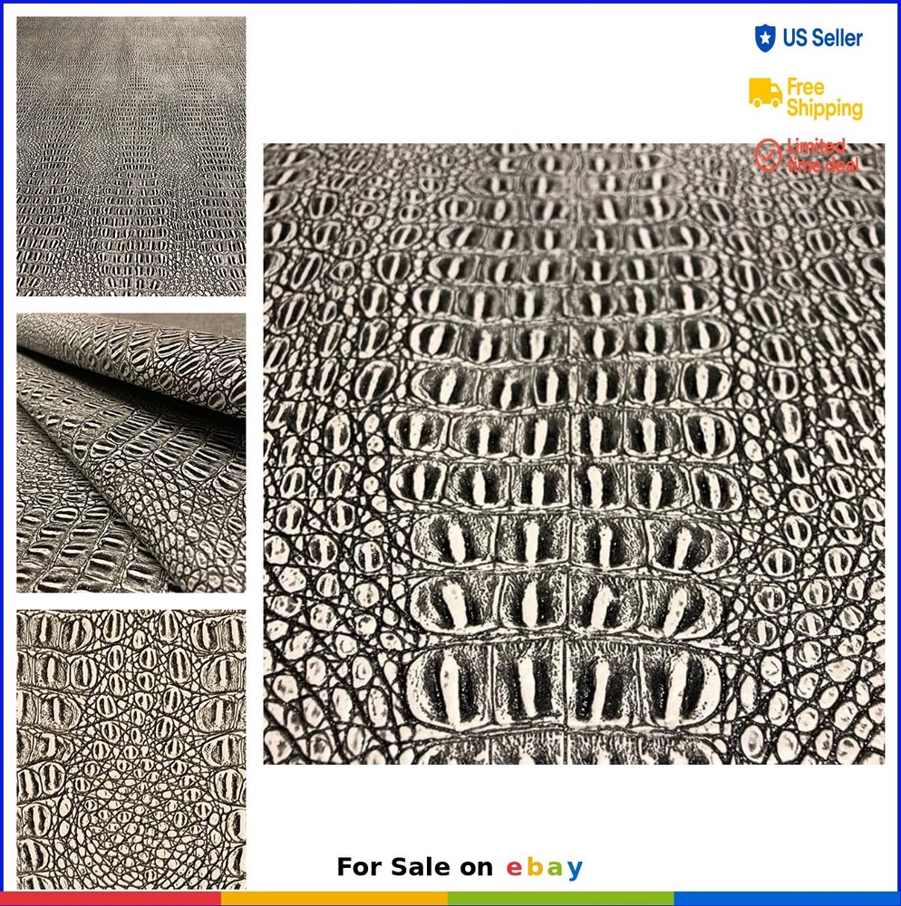 Faux Leather Alligator Fabric 1 Yard Cut 36×54 Inch Black White Print Embossed