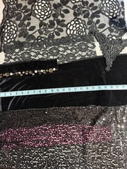 Remnant / Salvaged Vintage Material & Ephemera Pack. Black, Velvet, Sparkle Mix
