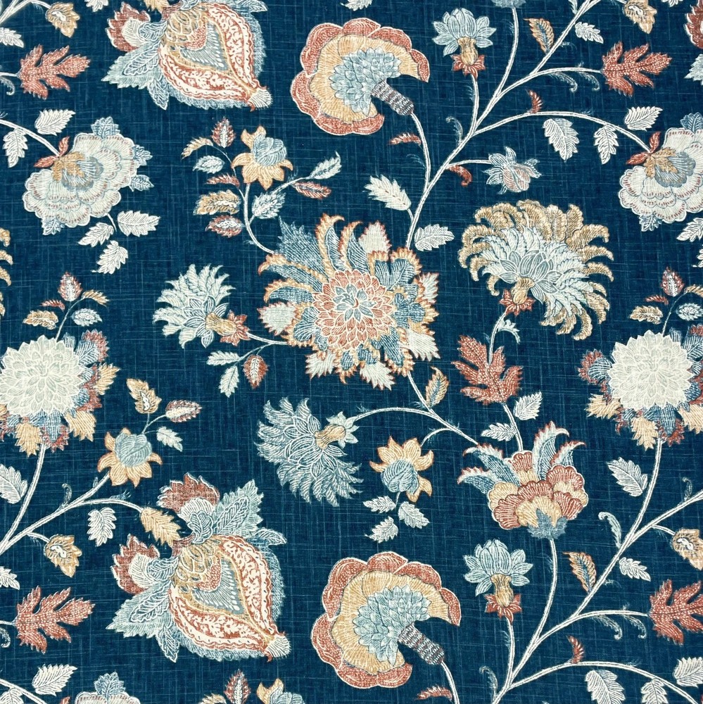Richloom Bronte indigo jacobean floral multiuse fabric by the yard-