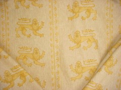 9-1/8 Andrew Martin Ivanhoe Coral Gold Printed Lions Cotton Upholstery Fabric
