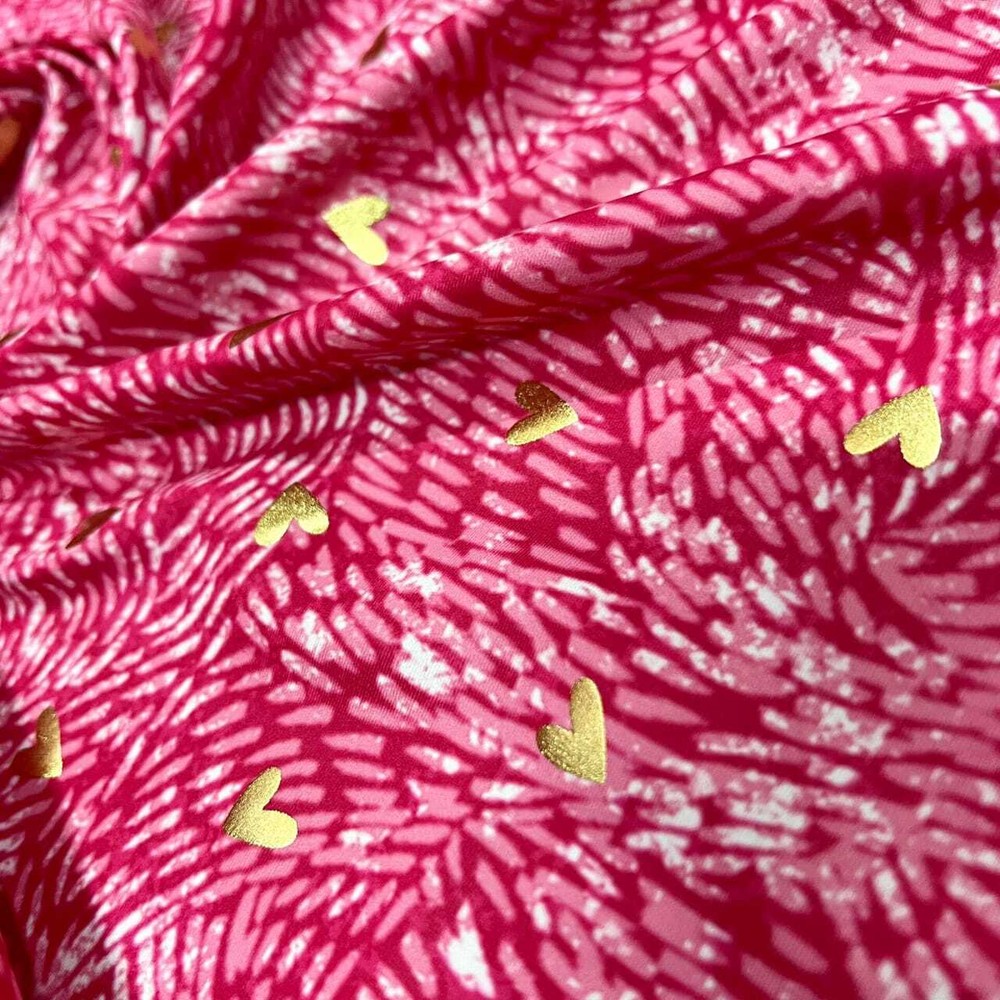 Spandex Fabric Golden Hearts background Pink Stretch 60″ W by Yard for Swimwear