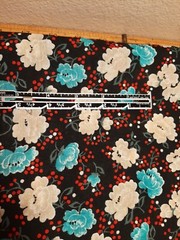 1.5 YDS Vintage Poly Fabric by Loomskill Inc BLUE BEIGE BLACK RED FLORAL Print