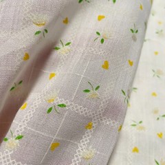 Vintage Semi Sheer Flocked Florals Yellow Hearts Cotton Blend Fabric 3 yards