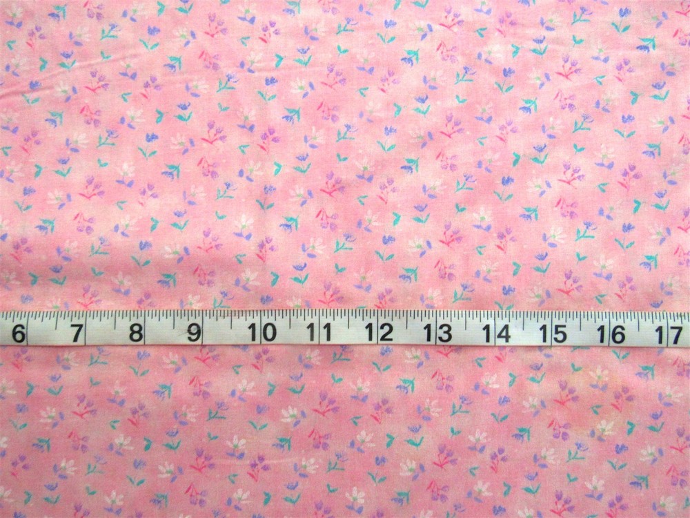 1 yd 100% Cotton Fabric Pink with Blue, White, Purple Flowers