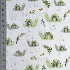 Flannel Fabric | Nursery Baby Nature Crawls Snail Butterfly White | Springs YARD