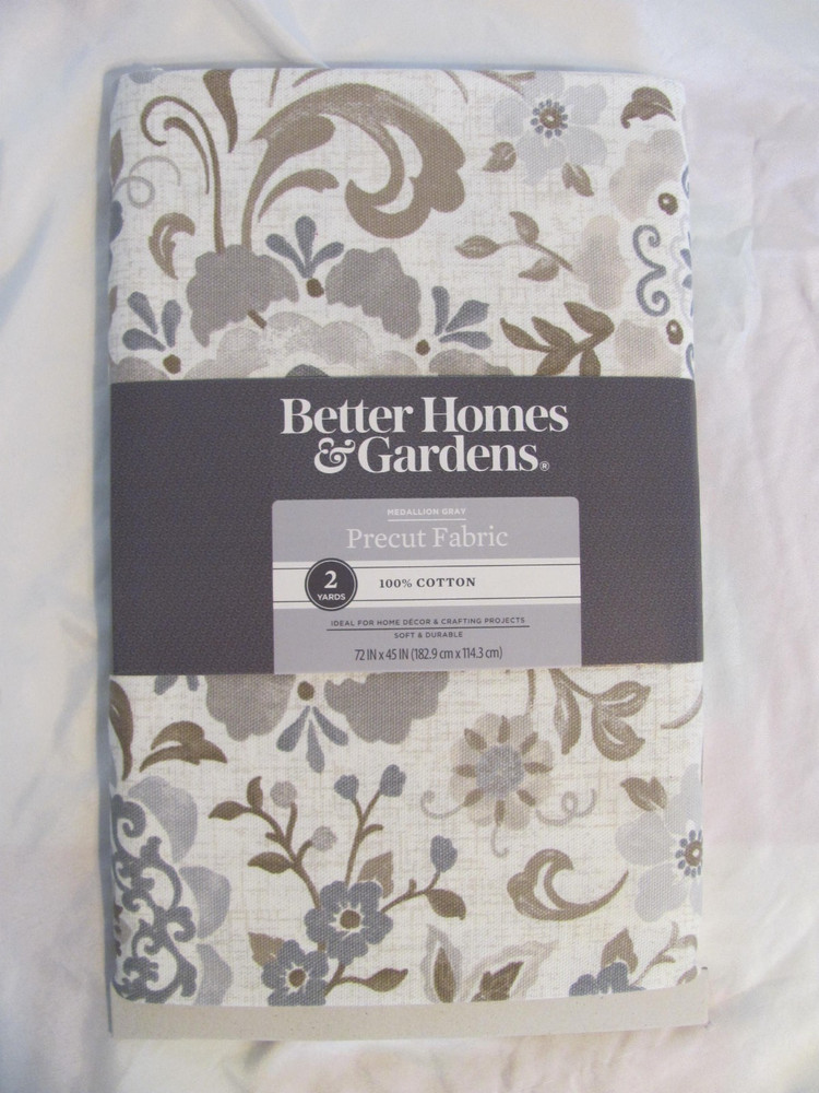 NIP Better Homes & Gardens 100% Cotton FLORAL GREYS / Tan 2 Yards Precut FABRIC