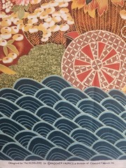 Vintage 9.5 yards cotton fabric floral red & teal with gold metallic by Kesslers