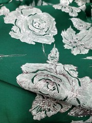 Metallic Floral Brocade Fabric By Yard Emerald Green Silver Floral Embossed