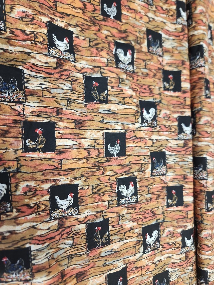 1 Yard Bricks Chickens Farmhouse Roosters 100% Classic Cotton Fabric
