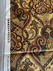 Vintage Fabric Screenprint Mill Creek Fabric in Rich Gold Black Burgundy Colors
