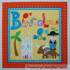 BonEful Fabric Cotton Quilt Block Barcelona Spain Spanish Baby Flag Word School