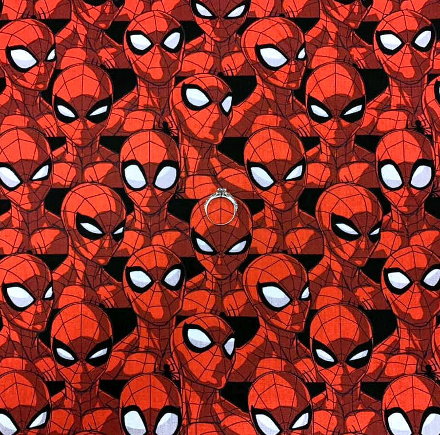 BonEFul Fabric FQ Cotton Quilt Red Spiderman Head Face Mask Super Hero B&W Sale