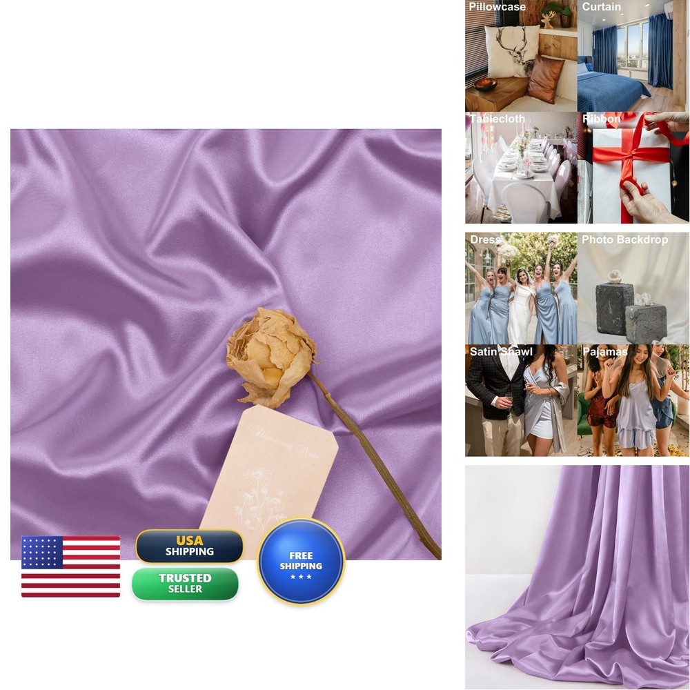 MLMW Charmeuse Lilac Satin Fabric 6 Yards 60″ Wide Silky Charmeuse Satin Fabric