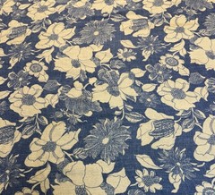 5th Avenue Designs Screen Printed Linen – 4.67” Yards By 44” Wide – Blue Floral