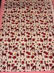 2 YDS COTTON FABRIC JOANN CHRISTMAS REINDEER, POINSETTIAS, BELLS UNWASHED