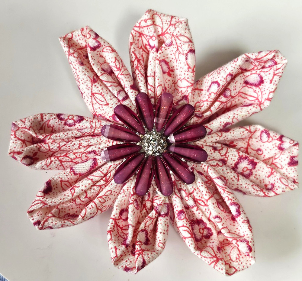 Hand-Crafted Jeweled Fabric Flower – 4.5″